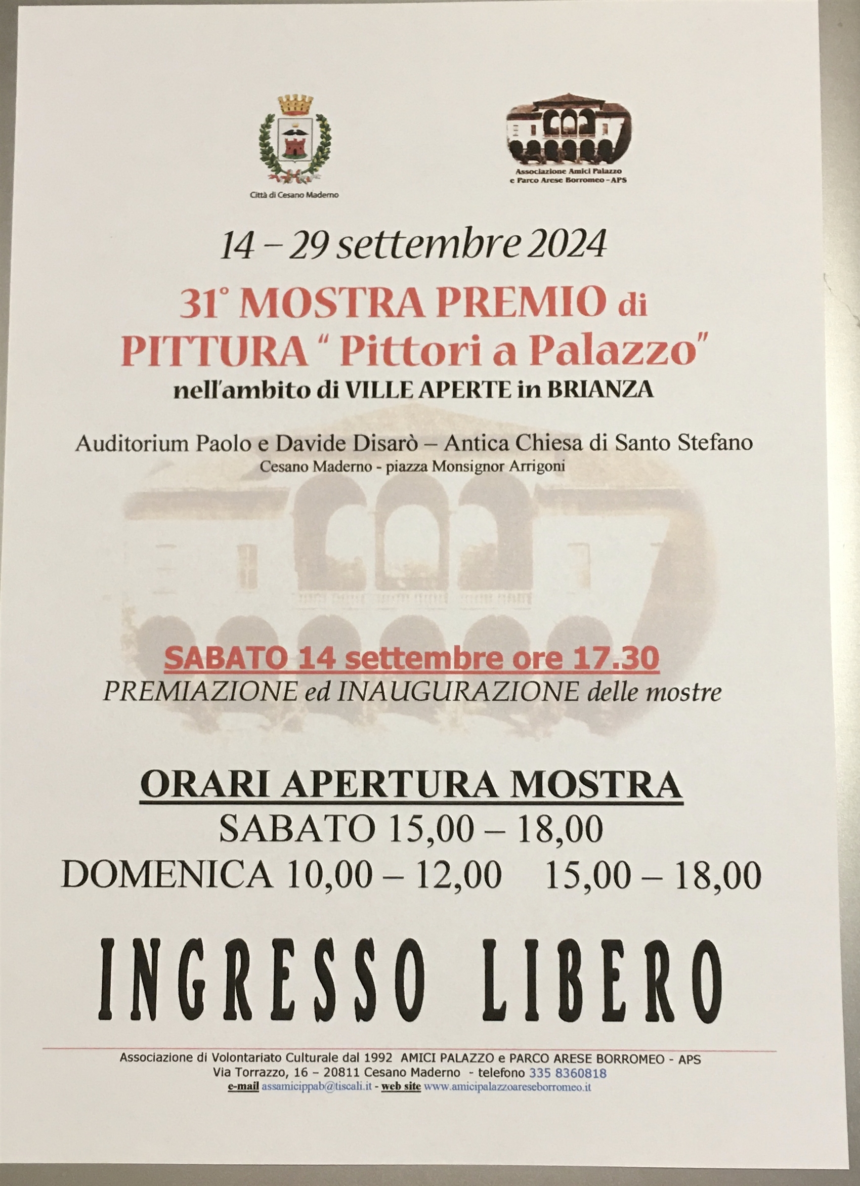 14 - 29 settembre 2024 - 31° PREMIO di PITTURA