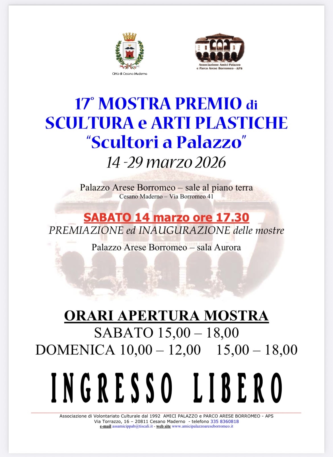 2026 MOSTRA PREMIO di SCULTURA e ARTI PLASTICHE 17ma edizione 14 - 29 marzo
